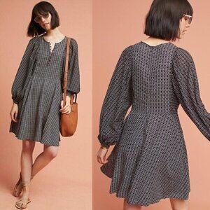 Anthropologie Maeve Niyala Dress XS Boho Printed Black Long Sleeve A-Line Mini